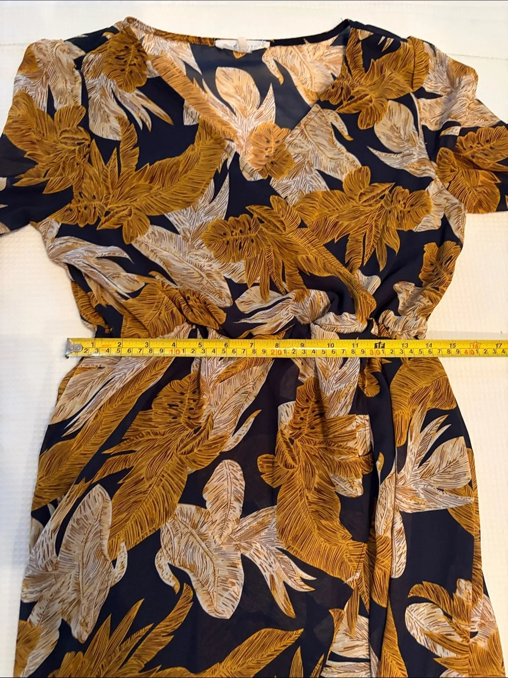 Pink Stitch Floral Print maxi dress in Mustard & Black open front size L - Picture 11 of 13